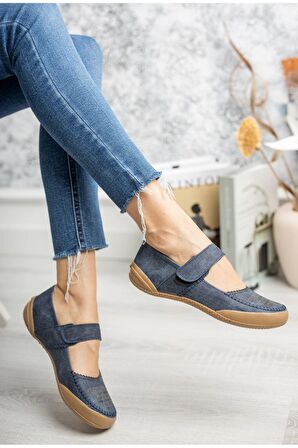 Ortapedik Ped Cırtlı Lacivert Ayakkabı