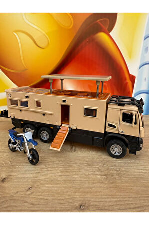 Karavan Tır Oyuncak Karavan Motosiklet Komple Metal Mercedes Tır Işıklı Sesli 23 Cm