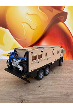 Karavan Tır Oyuncak Karavan Motosiklet Komple Metal Mercedes Tır Işıklı Sesli 23 Cm