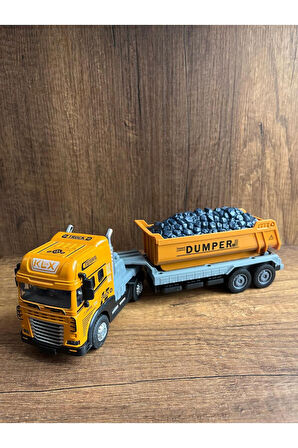 Işıklı Sesli Damperli Kamyon Tır İnşaat Aracı Metal Başlıklı Oyuncak Yük Taşıyan Kamyon Tır 32Cm