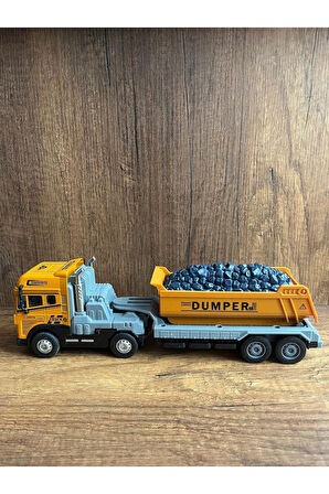 Işıklı Sesli Damperli Kamyon Tır İnşaat Aracı Metal Başlıklı Oyuncak Yük Taşıyan Kamyon Tır 32Cm