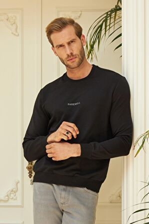 Erkek Bisiklet Yaka Oversize Sweatshirt Siyah