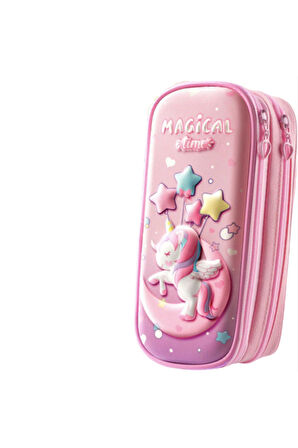 Unıcorn 3d Buyuk Kalemkutu Double Zipper- Cift Fermuarli Sert Kalemkutu Asiri Sirin Kalem Kutusu