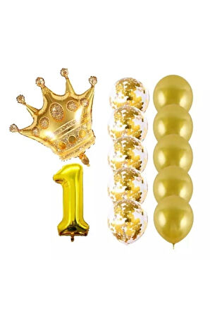 Kral Tacı Folyo Ve Latex Balon Set Parti Seti 1 Yaş