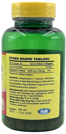 Vitapol Magnesium L-Treonate 2000 Mg 100 Vegan Kapsül Magnezyum L-Treonat 