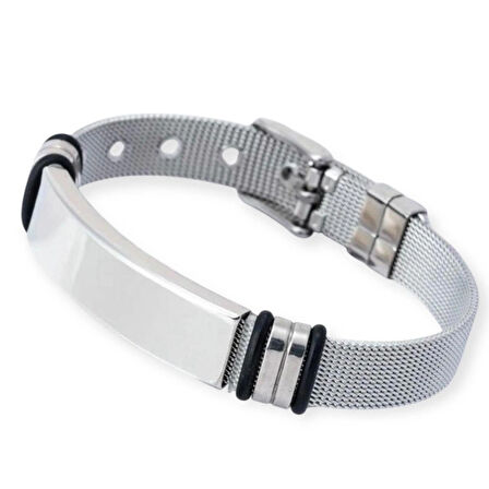 Tamamı Çelik Silver Kemer Kordonlu Şık Çelik Bileklik 23 cm