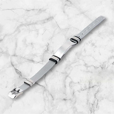 Tamamı Çelik Silver Kemer Kordonlu Şık Çelik Bileklik 23 cm