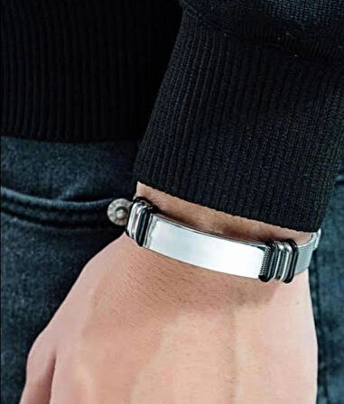Tamamı Çelik Silver Kemer Kordonlu Şık Çelik Bileklik 23 cm