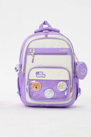 Kore Tarzı Be Cute Şeffaf Rozetli Lila Kız & Erkek Çocuk İlkokul Ortaokul Okul Çantas