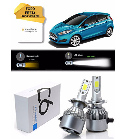 Ford Fiesta Kısa Far Led Xenon Şimşek Etkili 2008 ve Üzeri