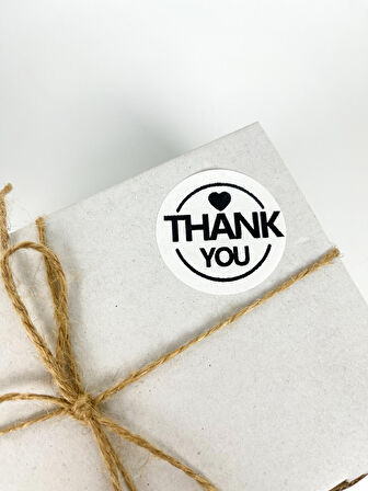 Thank You Yazılı Yuvarlak Kalpli 50 mm Yapışkanlı Stciker Etiket 100 Adet