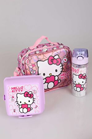 YENİ SEZON LİSANSLI HELLO KITTY'NIN PIRILTILI DÜNYASI ÖZEL KOLEKSİYON BESLENME ÇANTASI ,500 ML MATARA VE BESLENME KABI YEMEK SETİ