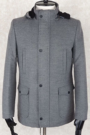 JANCARLUCCİ  Erkek Dizüstü Slimfit  Çıkarılabilir  Kapüşonlu Torba Cep Fermuarlı Astarlı  Kaşe Kaban  