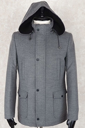 JANCARLUCCİ  Erkek Dizüstü Slimfit  Çıkarılabilir  Kapüşonlu Torba Cep Fermuarlı Astarlı  Kaşe Kaban  