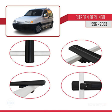 Citroen Berlingo (M49) 1996-2003 Arası ile Uyumlu BASIC Model Ara Atkı Tavan Barı Siyah 3 Adet