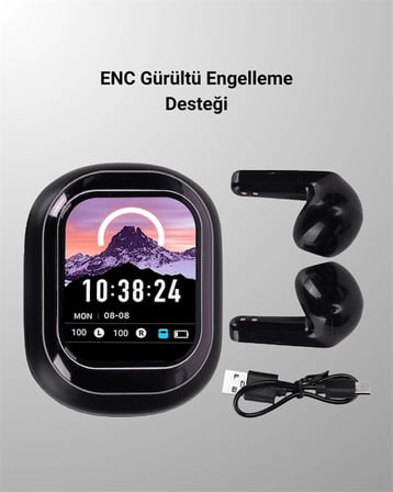 Akıllı Ekranlı Bluetooth 5.4 Kablosuz Kulaklık – Dokunmatik Ve Şarj Kutulu
