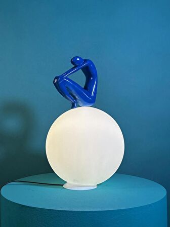 Mavi Handmade Thinker Aydınlatma Decoratif Abajur Işıklandırma Aksesuarı