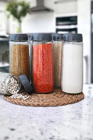 Rossel Premium Etiketli Alin 12 adet Cam Kavanoz-Saklama Kabı 1500 ml Gri