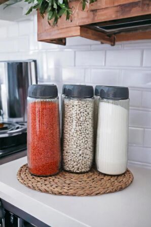 Rossel Premium Etiketli Alin 12 adet Cam Kavanoz-Saklama Kabı 1500 ml Gri