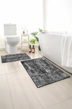2 li Banyo Paspası, Yumuşak Banyo Halısı, Kaymaz Tabanlı, Yıkanabilir - 60x100 - 50 x60