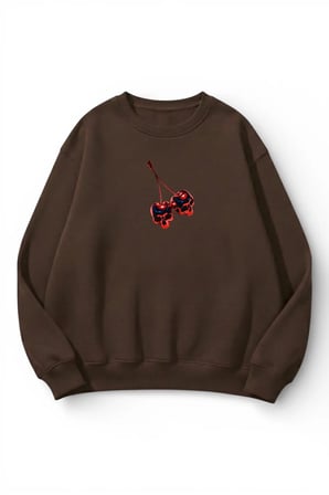 Unisex Yumuşak Dokulu Metal Kiraz Baskılı Tasarım Oversize 3 İplik Bisiklet Yaka Sweatshirt