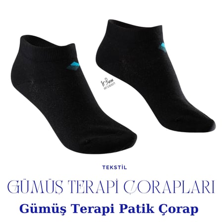 Gümüş Terapi Patik Çorap / Unisex Siyah