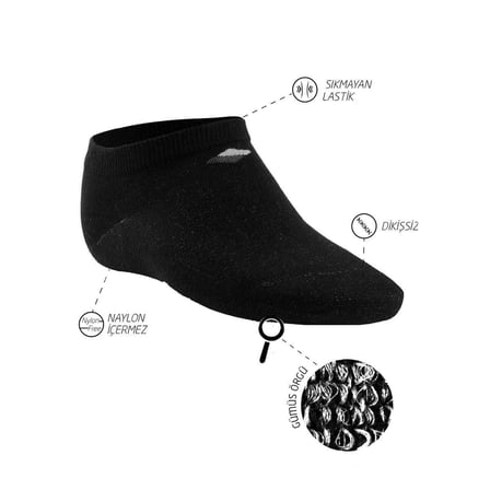 Gümüş Terapi Patik Çorap / Unisex Siyah