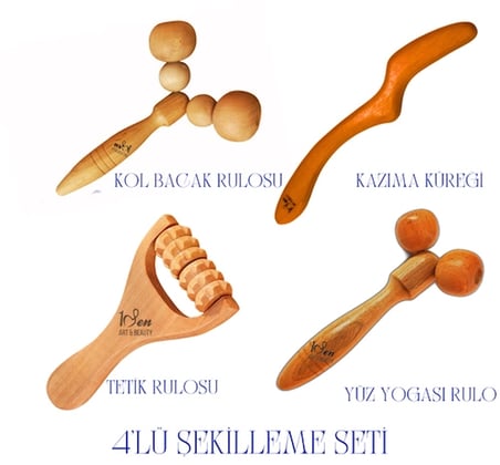 1Sen Art & Beauty Maderoterapi 4'lü Ahşap Masaj ve Şekillendirme Seti