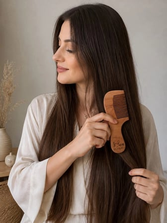 1Sen Art & Beauty Kiraz Ağacı Saç Tarağı – Geniş Dişli Doğal Ahşap Tarak