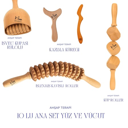 Maderoterapi Profesyonel Ana Set 10'lu Ahşap Masaj Aleti
