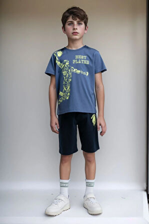 Çocuk Giyim %100 Pamuk Baskılı T-Shirt & Şort İkili Takım