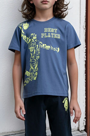 Çocuk Giyim %100 Pamuk Baskılı T-Shirt & Şort İkili Takım