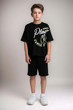 Erkek Çocuk Giyim %100 Pamuk Oversize T-Shirt & Şort İkili Takım LL.P01.O2.L01.005