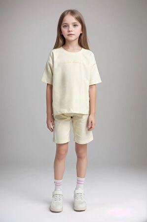 Kız Çocuk Giyim Limon %100 Pamuk T-Shirt & Şort İkili Takım LL.P01.O2.L01.006