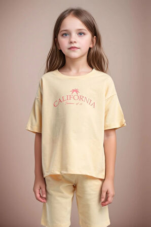 Kız Çocuk Giyim %100 Pamuk T-Shirt & Şort İkili Takım LL.P01.O2.L01.007