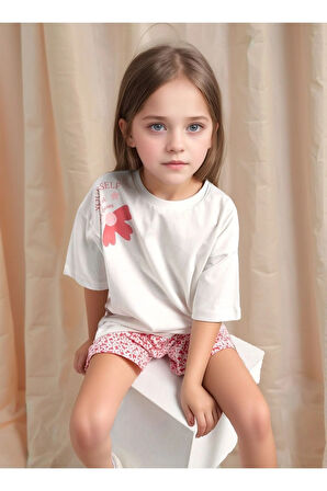 Kız Çocuk Giyim %100 Pamuk Kısa Kollu T-Shirt & Şort Takım LL.P01.O2.L01.009