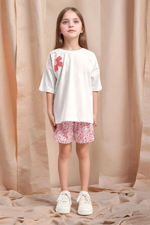 Kız Çocuk Giyim %100 Pamuk Kısa Kollu T-Shirt & Şort Takım LL.P01.O2.L01.009
