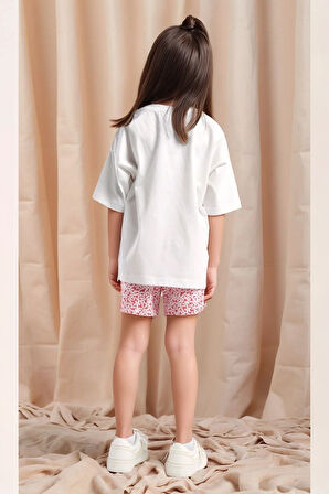 Kız Çocuk Giyim %100 Pamuk Kısa Kollu T-Shirt & Şort Takım LL.P01.O2.L01.009