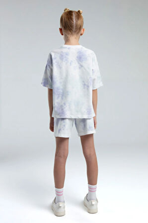 Kız Çocuk Giyim %100 Pamuklu Oversize Desenli T-Shirt & Şort İkili Takım LL.P01.O2.L01.010