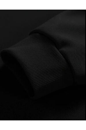 Erkek Siyah Oversize Whatever Baskılı Bisiklet Yaka