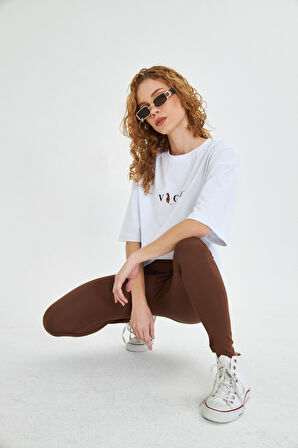 Kadın Vogue  Baskılı %100 Pamuk Oversize Kadın Tişört