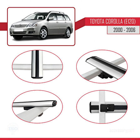 Toyota Corolla 9 (E120) SW 2000-2006 Arası ile Uyumlu BASIC Model Ara Atkı Tavan Barı Gri 2 Adet