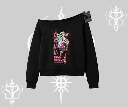 Kayık Yaka Sweatshirt Anime Kawaii Japon Kız Desenli