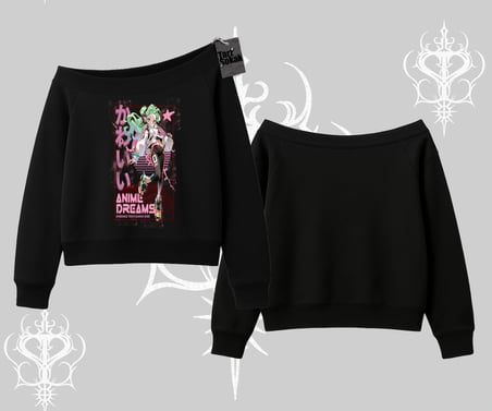 Kayık Yaka Sweatshirt Anime Kawaii Japon Kız Desenli