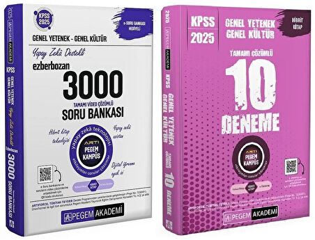 Pegem 2025 KPSS Genel Yetenek Genel Kültür EZBERBOZAN 3000 Soru Bankası + 10 Deneme 2 li Set Pegem