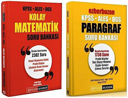 Pegem KPSS ALES DGS Kolay Matematik + Ezberbozan Paragraf Soru 2 li Set Pegem Akademi Yayınları