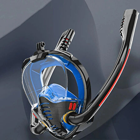 TechTic Çift Tüp Silikon Şnorkel Tam Yüz Dalış Maskesi Fullface Buğu Önceliyici Anti Sızıntı Gopro 