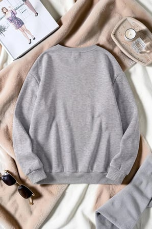 Unisex Kalp Baskılı Bisiklet Yaka Sweatshirt