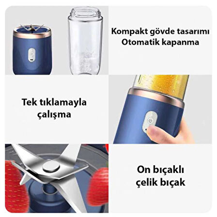 Polham 400ML Smoothie Taşınabilir Şarjlı Çok Fonksiyonlu El Blendere, 1 Bardaklı Kişisel Detoks Hazırlama Mikseri