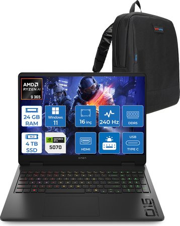 Hp Omen 16-AP0012NT Amd Ryzen Aı 9 365 24GB Ddr5 4tb SSD RTX5070 8gb Gddr7 16 Inç Wqxga (2560 x 1600) 240Hz 500NITS 3ms IPS Windows 11 Pro Taşınabilir Bilgisayar C12CGEAP10 + Zetta Çanta